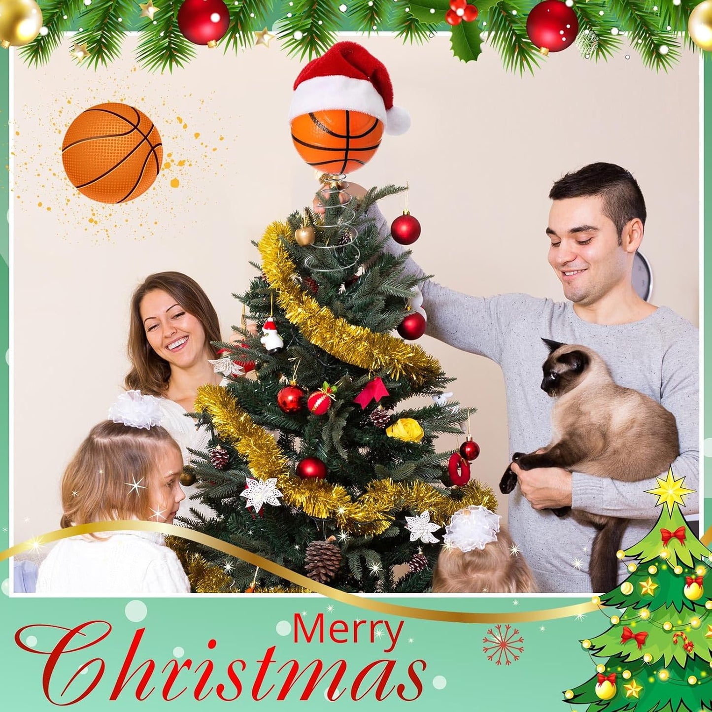 Soulchen 2.4 Inch Basketball Christmas Tree Topper Ornament - Tree Top Decor, Home Xmas Party & Tabletop Display - Gift for Men, Senior Fans, Players & Teams