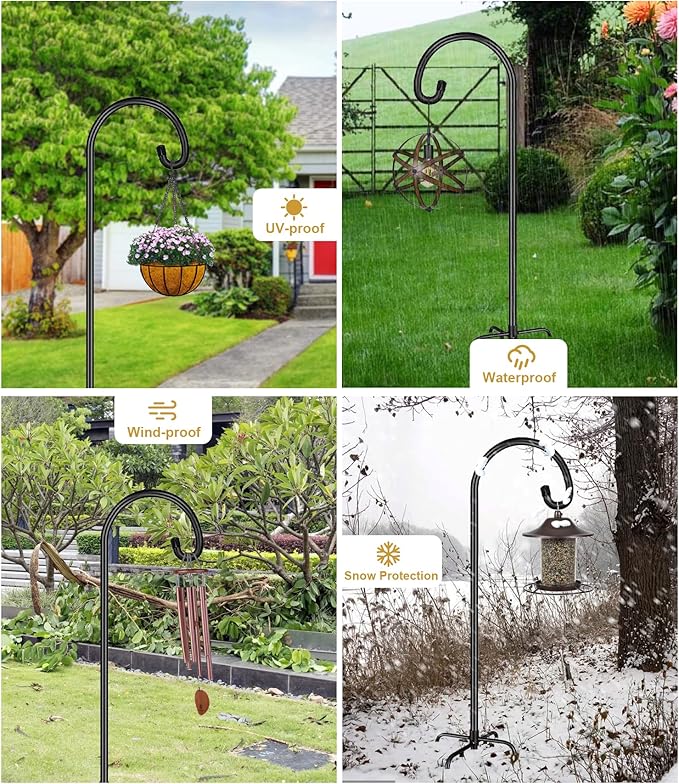 Shepherd Hook 60 Inch Tall Heavy-Duty Metal Garden Hanging Pole Stake for Bird Feeder Pole Plant Baskets, Black (1 Pack).