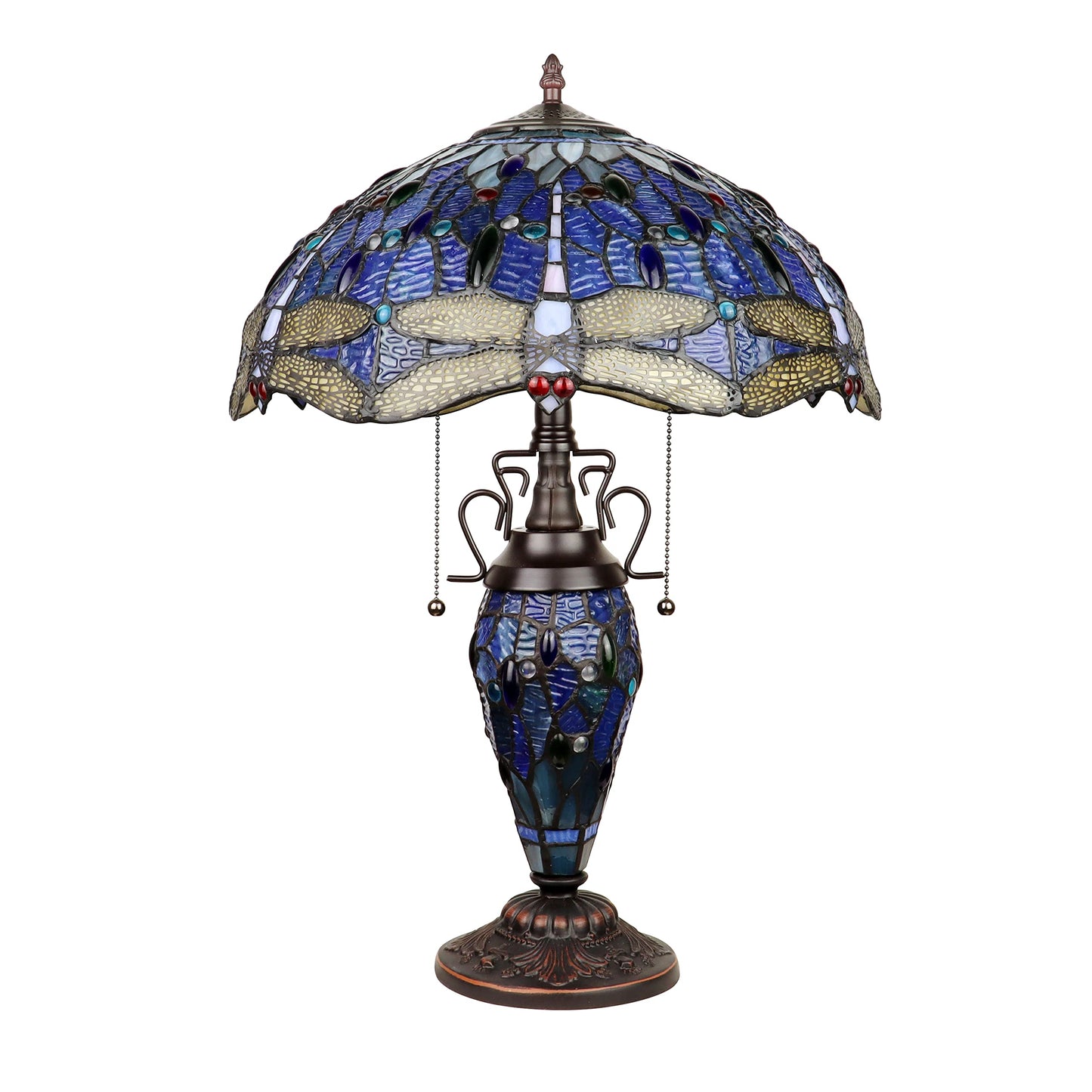 Chloe Lighting Table Lamp, Dragonfly-Style, 3 Light, 16in Wide, Dark Bronze, Multicolor, Model CH3T524BD16-DT3