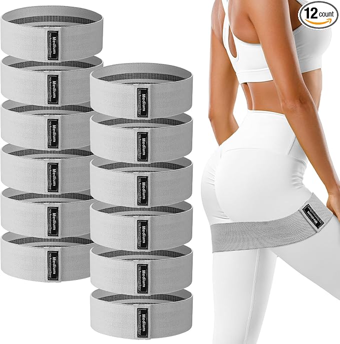 12 Pcs Fabric Resistance Bands for Working Out Booty Workout Stretch Exercise Bands Non Slip for Legs Squat Resistance Loo...