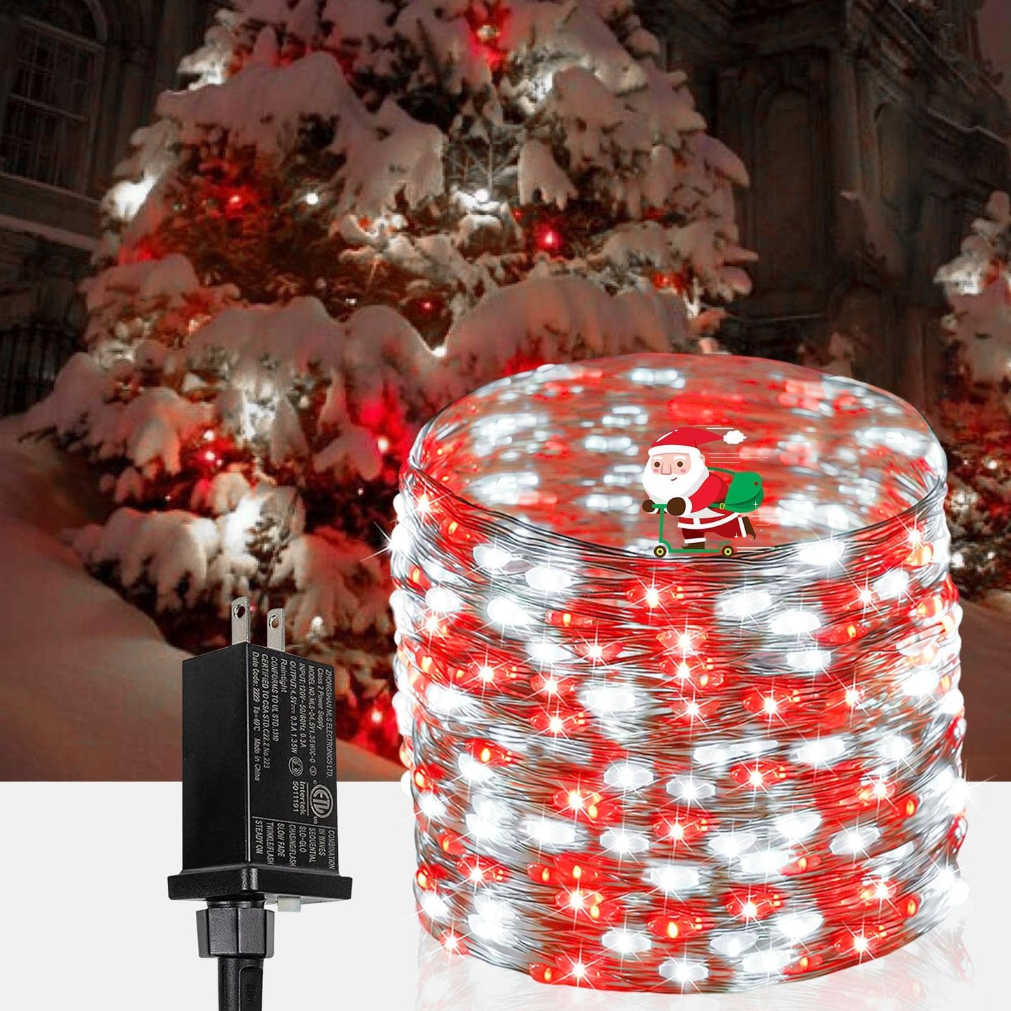 BHCLIGHT 66Ft 200 LED Christmas Fairy Lights, Red & Cool White, Waterproof, 8 Modes, Timer, Indoor/Outdoor Decor, Model MLS-D4.5V1.35