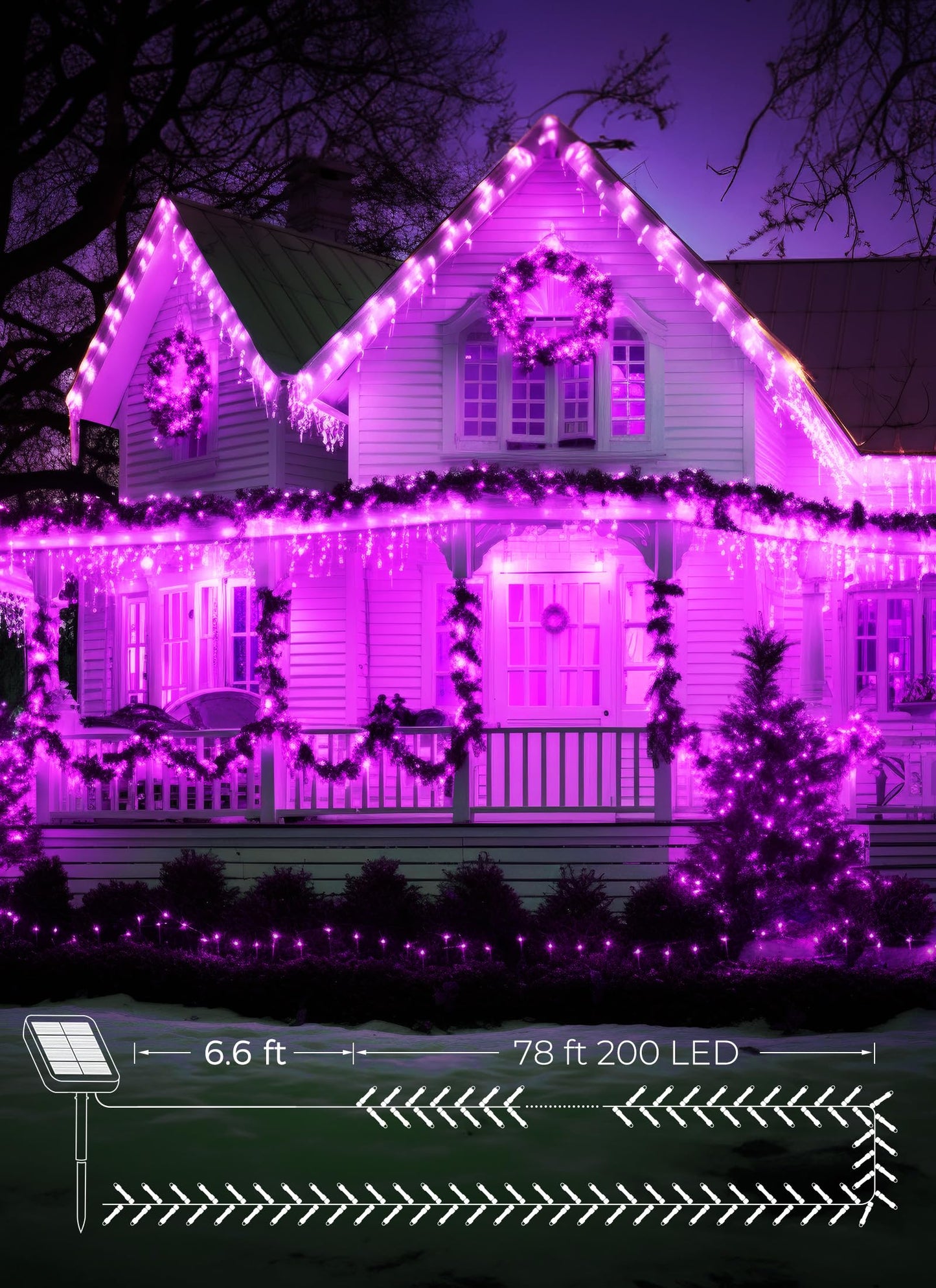 Brightown Halloween String Lights 200Led Solar String Lights Outdoor  Solar Powered Lights Ip65 Waterproof For Party Garden Yard Home Holiday Tree Decoration Lighting (Purple  100Led-2Pack)