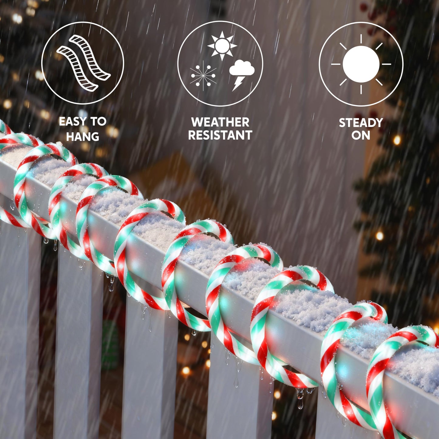 Joiedomi 40Ft Led Candy Cane Rope Lights  Waterproof Outdoor 360 Led Christmas Decor Lights For Garden Yard Party Xmas Christmas Holiday Decorations (Red & Green & Cool White)