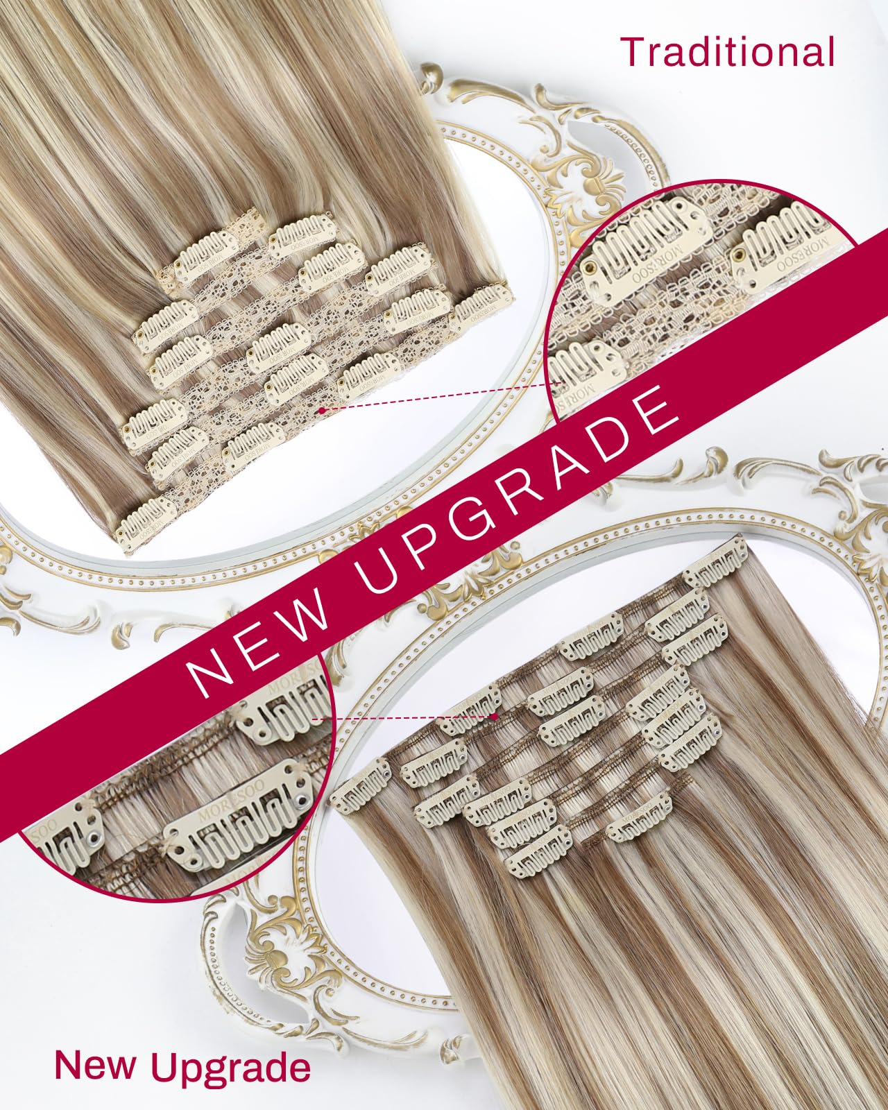 Moresoo Clip in Hair Extensions Real Human Hair Black to Blonde with Brown Human Hair Clip in Extensions Short Ombre Natural Bla