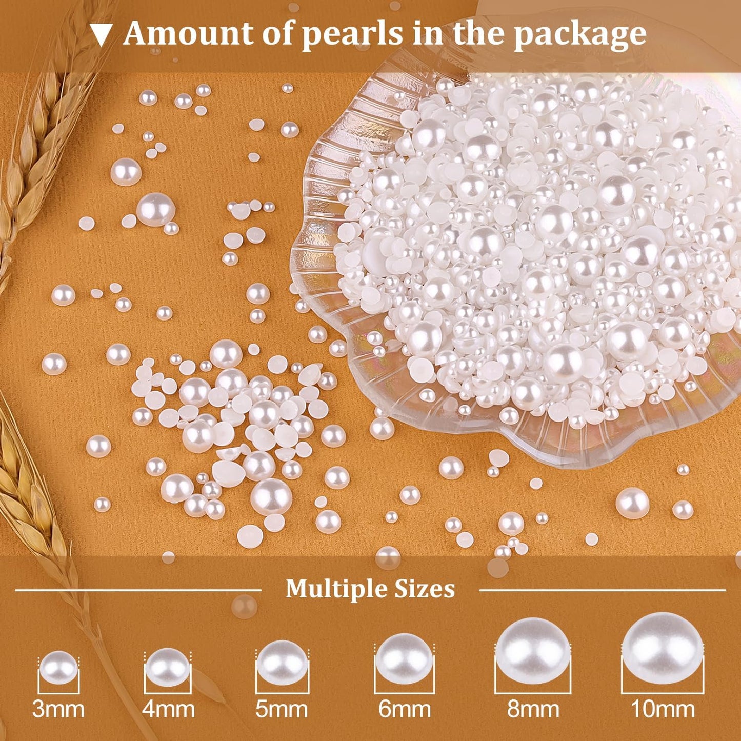 4 Boxes Flat Back Pearls Kit 1 Flatback White Half Round Pearls 3-10mm with Pickup Pencil and Tweezer for Home DIY and Professio