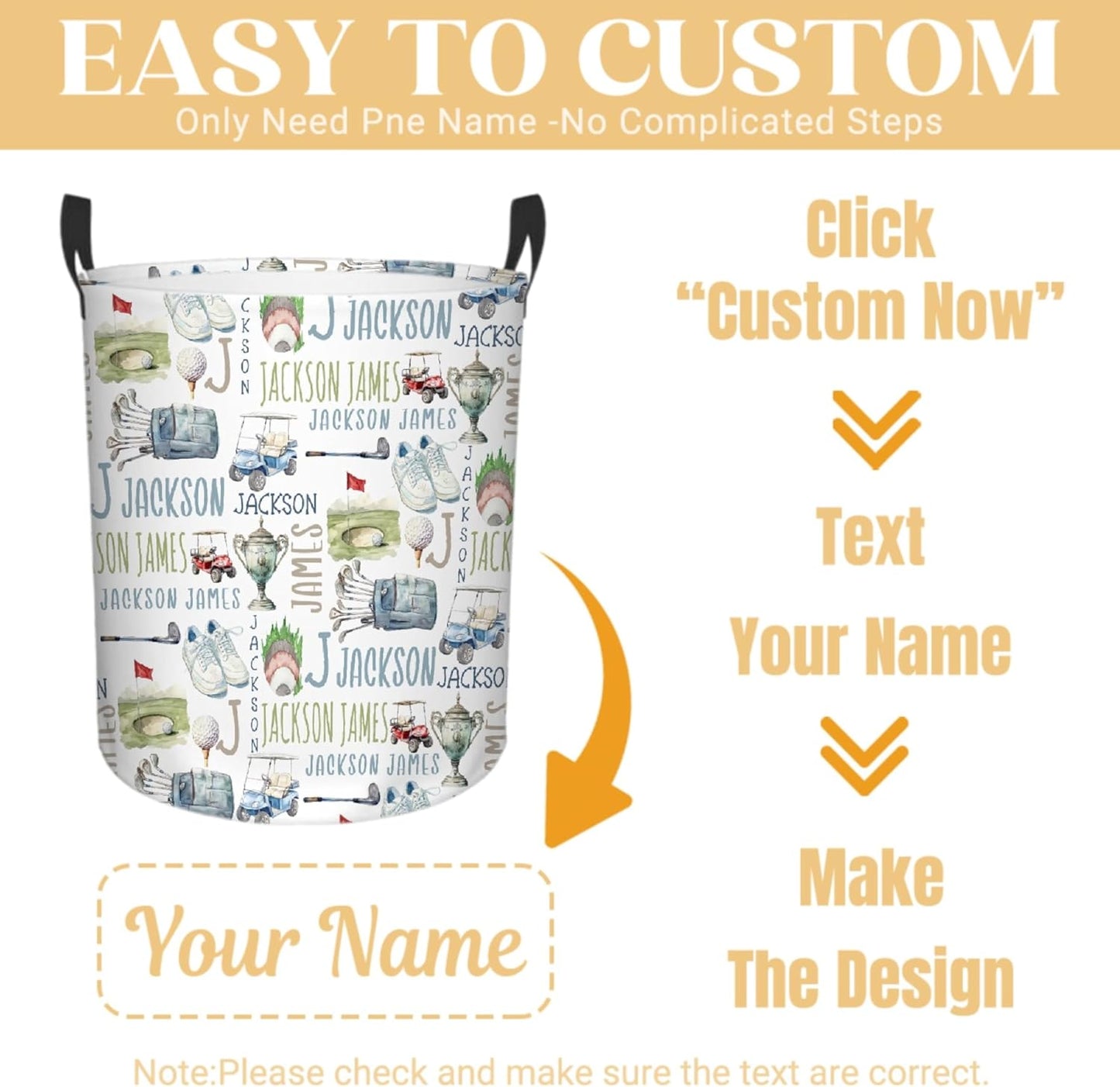 Personalized Golf Laundry Basket, Custom Sports Laundry Hamper With Name Gifts For Kids Baby Adults, Collapsible Dirty Clothes Storage Organizer With Handles M 19.6 X 15.7in