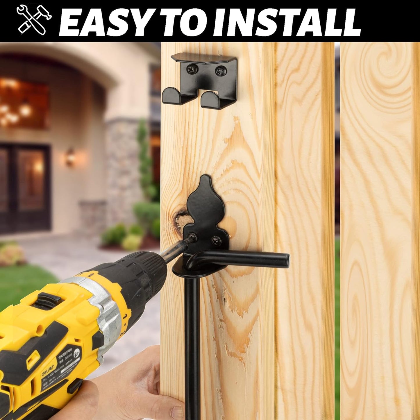 24" Heavy Duty Cane Bolt Gate Drop Rod Hardware Ground Latch for Wood PVC Vinyl Metal Fences Gates, Double Doors, Black Solid Steel -1 Pack