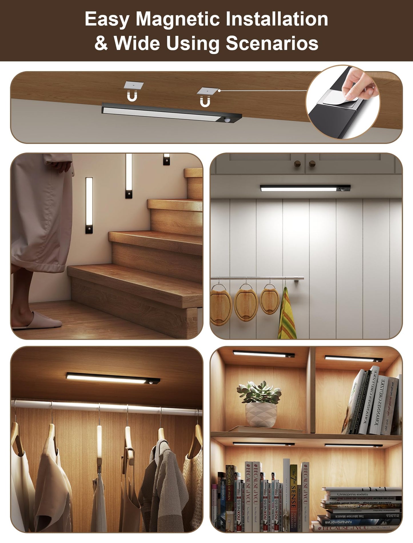 5 Pack Under Cabinet Lighting Wireless  8  Magnetic Dimmable Under Counter Lights For Kitchen Motion Activated Under Cabinet Lights 3 Color Dimmable Under Cabinet Lighting  Closet Light With Remote
