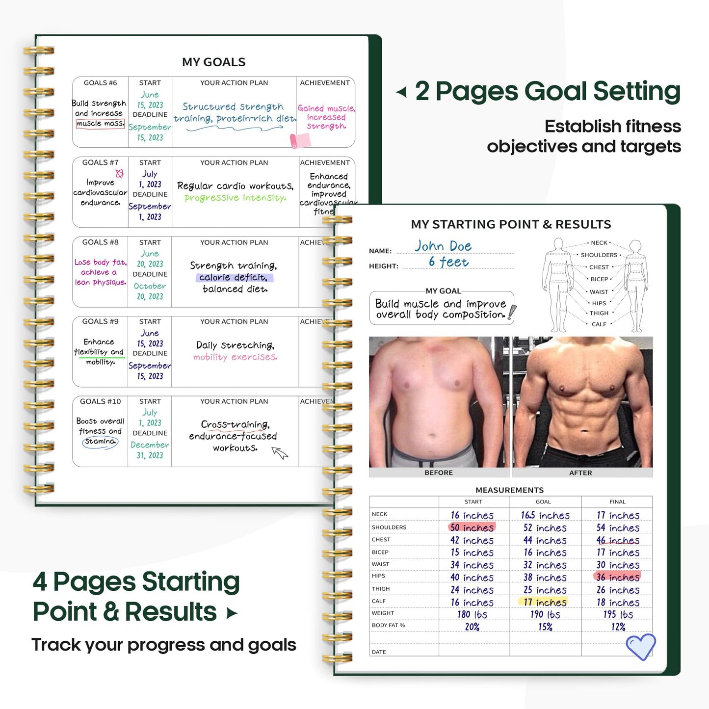 Fitness Workout Journal for Women & Men, A5(5.5" x 8.2") Workout Log Book Planner for Tracking, Progress, and Achieving Your Wellness Goals-Dark Green