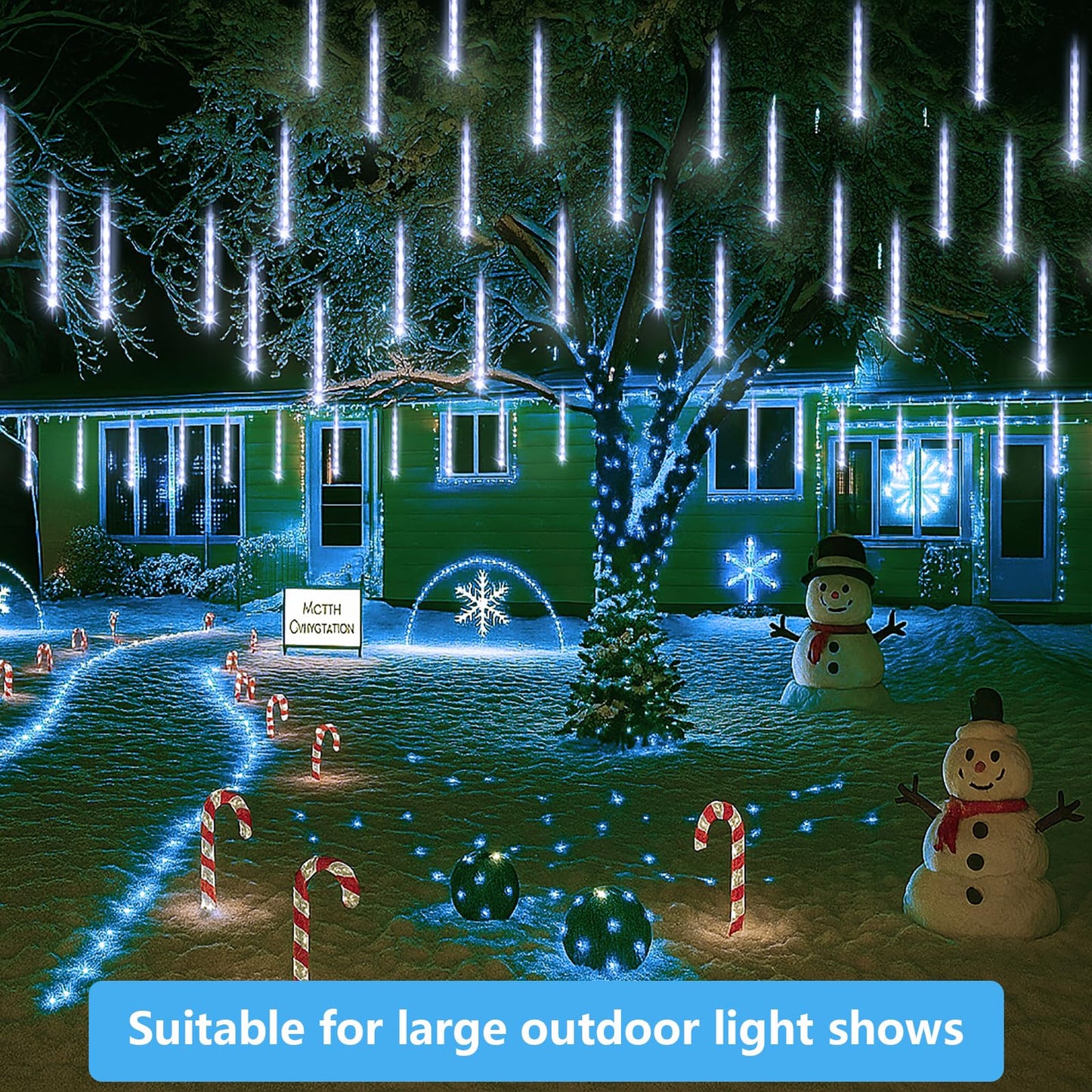 Purtuemy Outdoor Christmas Lights: 40 Tube(Equivalent To 5 Sets Of 8-Tubes) Meteor Shower Rain Lights - Waterproof Christmas Halloween Decorations For Yard Outside Tree Roof  White