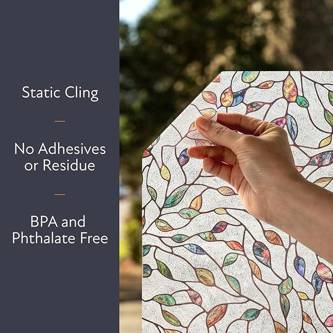 Artscape New Leaf | Privacy Window Film with Vibrant Colored Pattern | Non-Adhesive & UV Protection | Easy to Apply & Removable | 24 x 36 Inches | Made in USA
