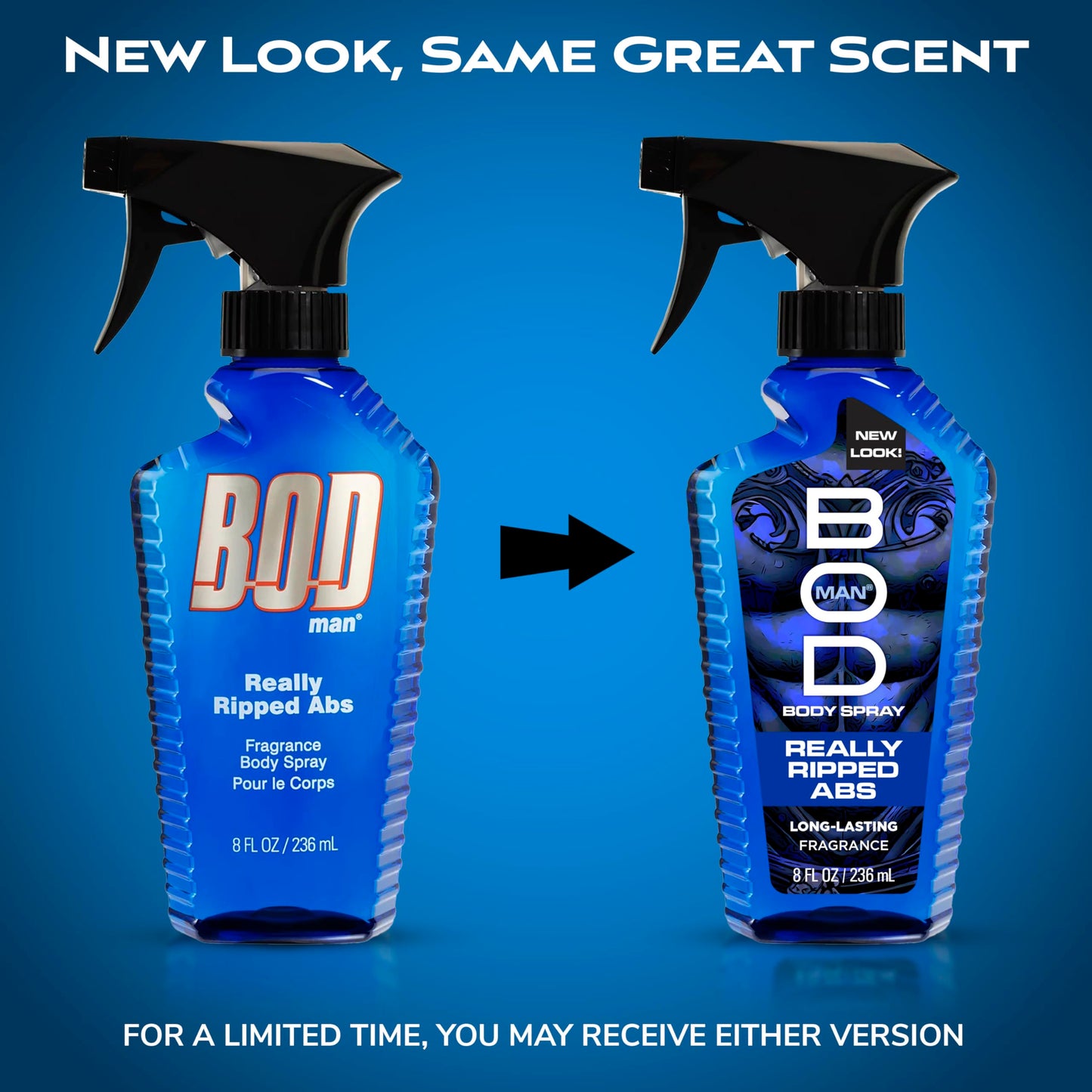 BOD man Fragrance Body Spray, Really Ripped Abs, 8 fl oz (Pack of 2)