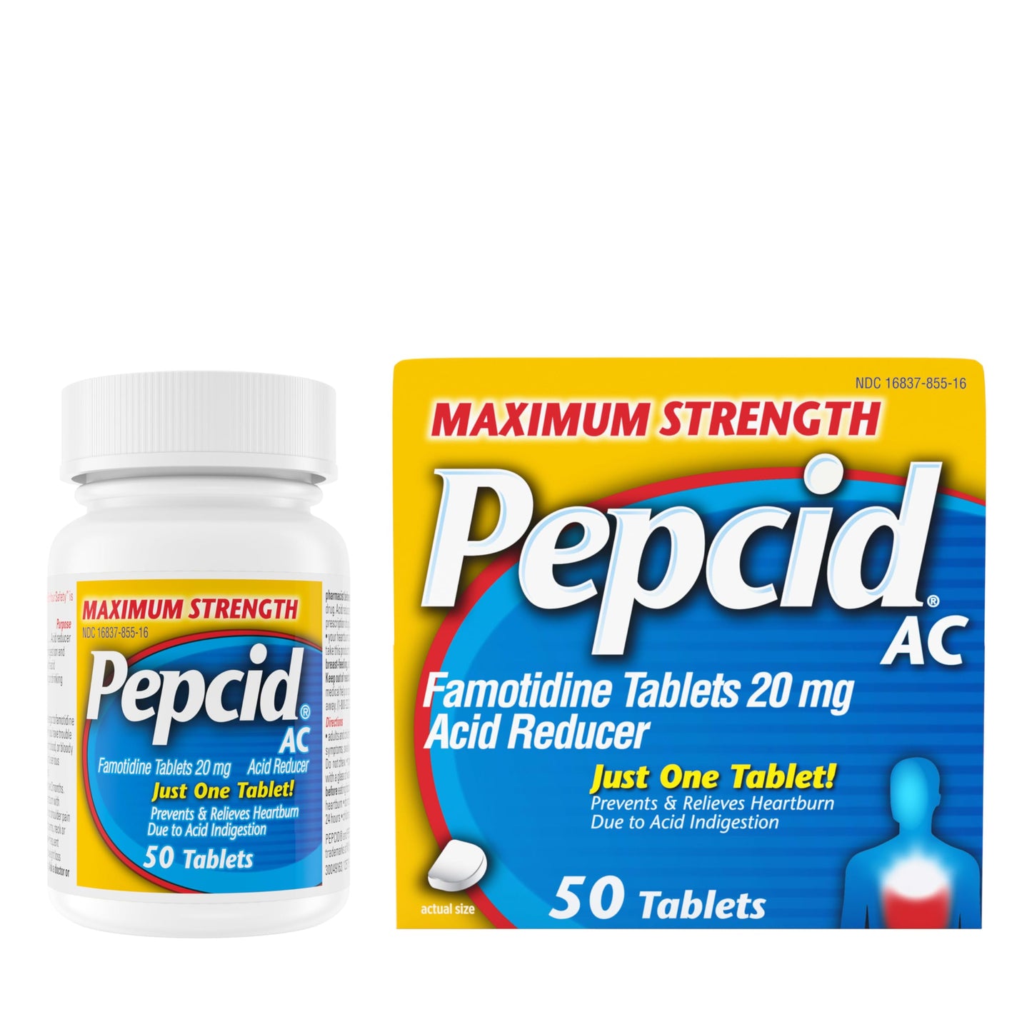 Pepcid AC Maximum Strength Heartburn Relief Tablets, OTC Medicine Prevents & Relieves Heartburn & Acid Reflux Due to Acid Indigestion, 20mg Famotidine Acid Reducer, Fast-Acting, 50 ct