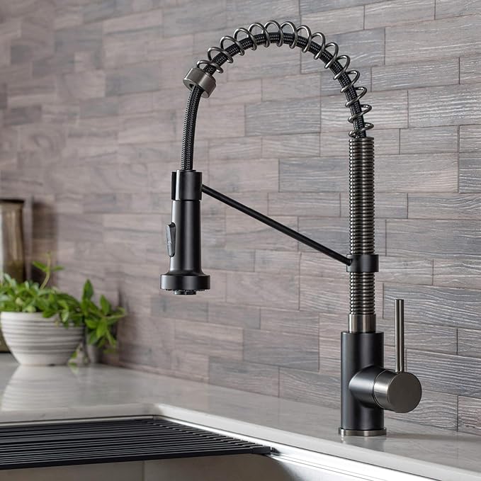 Kraus KPF-1610MBSB-KAG-1SFSB Bolden Single Handle 18-Inch Commercial Kitchen Faucet with Air Gap, Matte Black/Black Stainless Steel