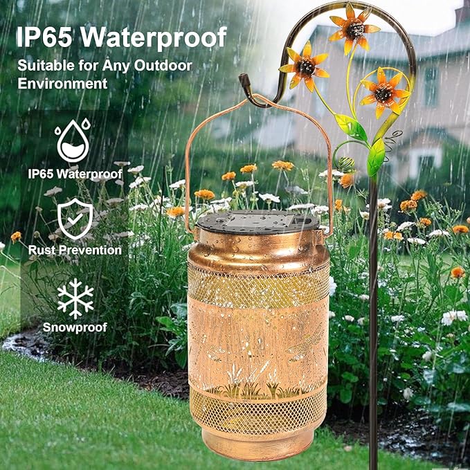Dragonfly Solar Lanterns Outdoor Waterproof with Shepherd Hook, Birthday Gifts for Women Mom Grandma, Metal Solar Hanging Lights Garden Decor for Outside Yard Patio Pathway Backyard Porch