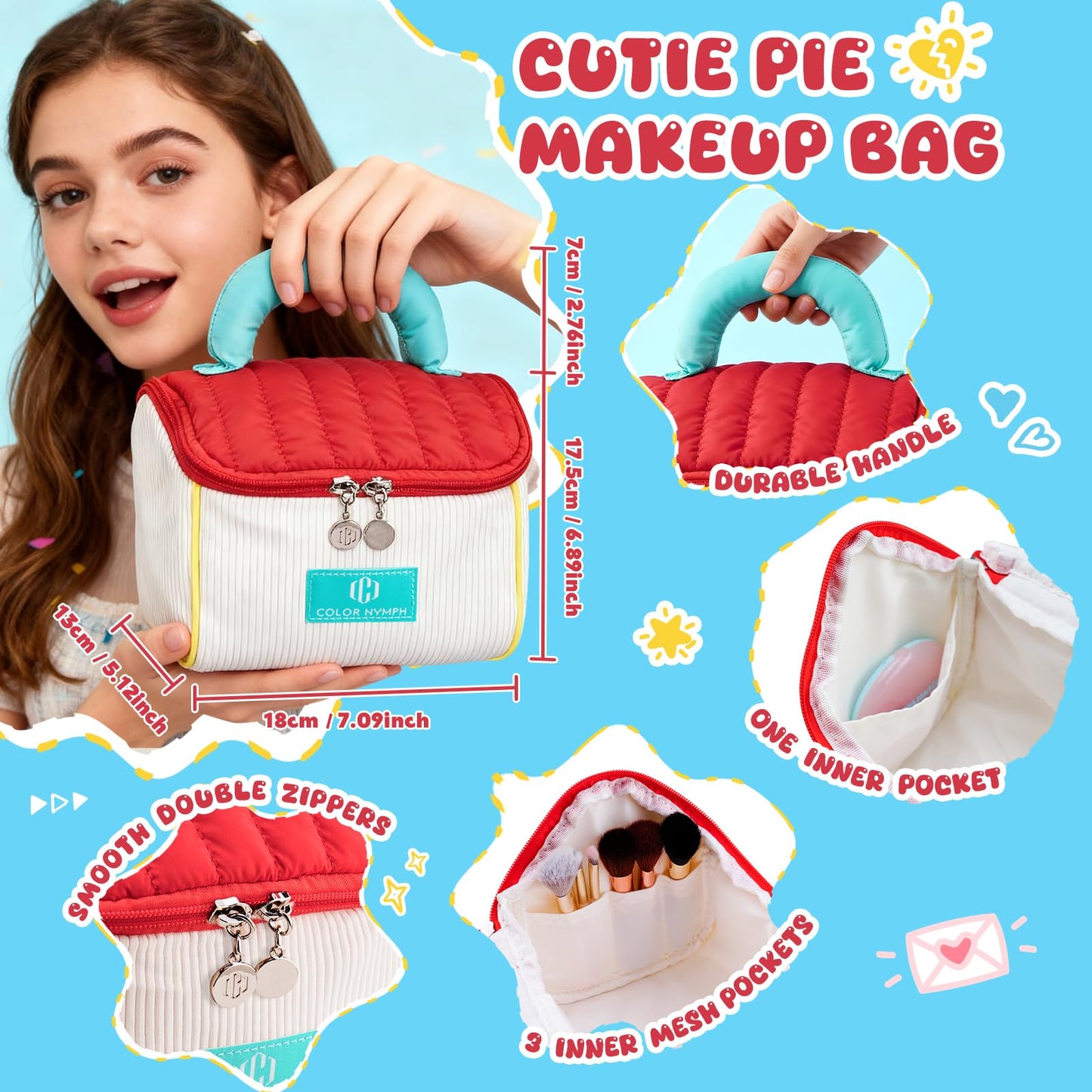 Color Nymph All In One Girls Makeup Kits for Teen Girls & Women Full Kit with Cutie Pie Handbag, Make up Set for Girl with Eyeshadow Blushes Contour Highlighter Lipgloss Mascara Eyeliner and Mirror