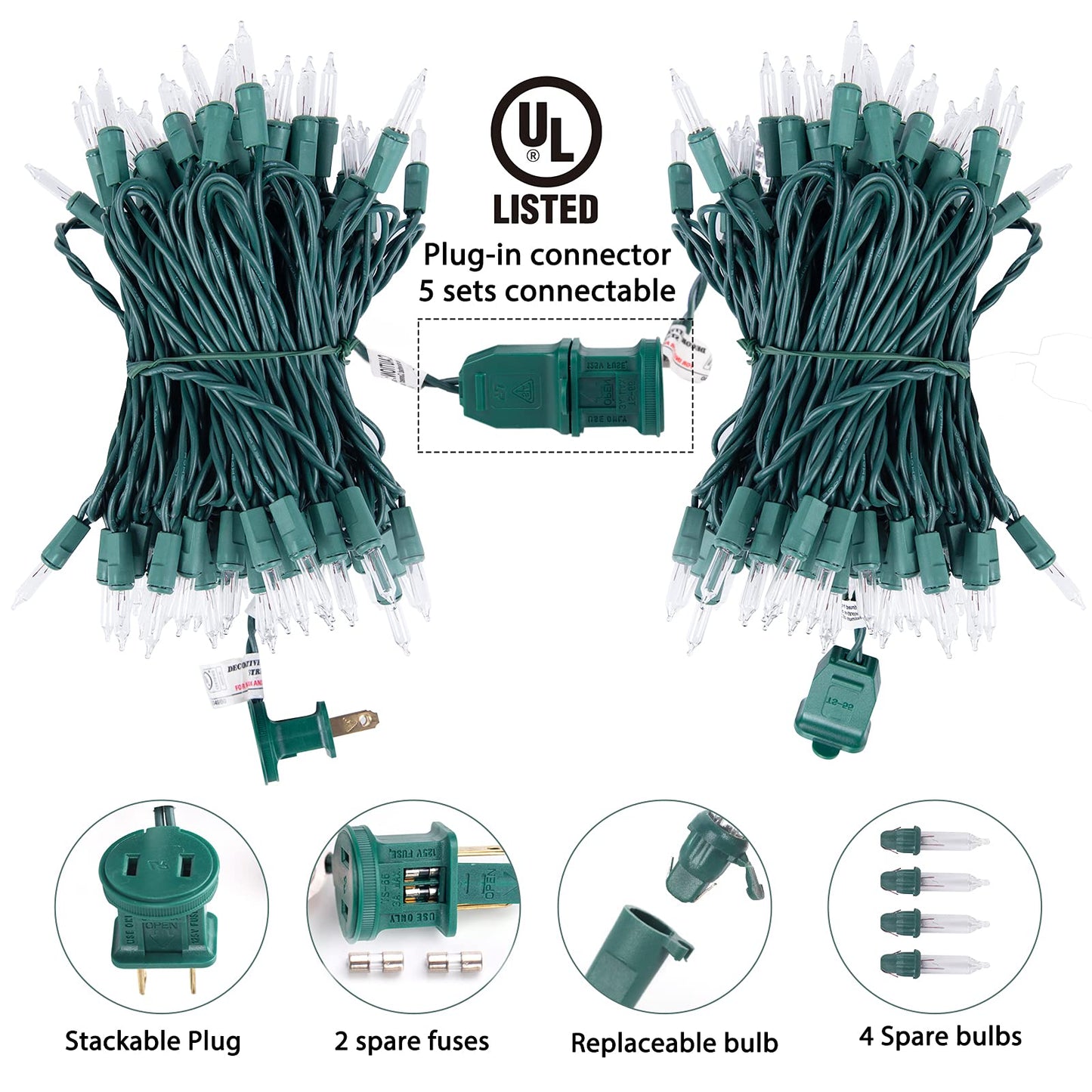 Minetom Clear Christmas Lights - 100 Count Waterproof Mini String Lights, Color Changing, 25 Feet, Green Wire