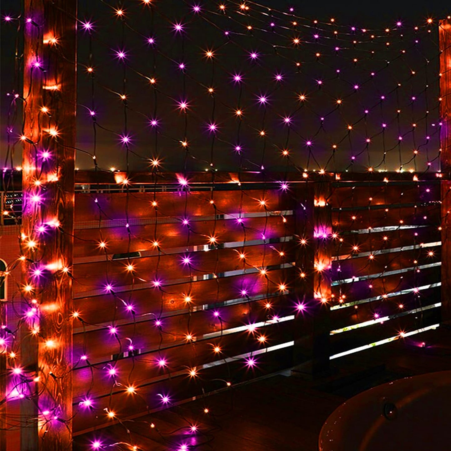 FUNPENY Halloween LED Net Lights, 200 Lights, 9.8ft x 6.6ft, 8 Modes, Waterproof, Orange & Purple