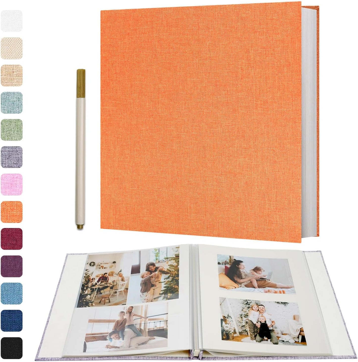 Vienrose Photo Album Self Adhesive 4x6 5x7 3x5 8x10 Scrapbook Album DIY Scrap Book with A Metallic Pen (11"x10.6" 60 Pages, Orange)