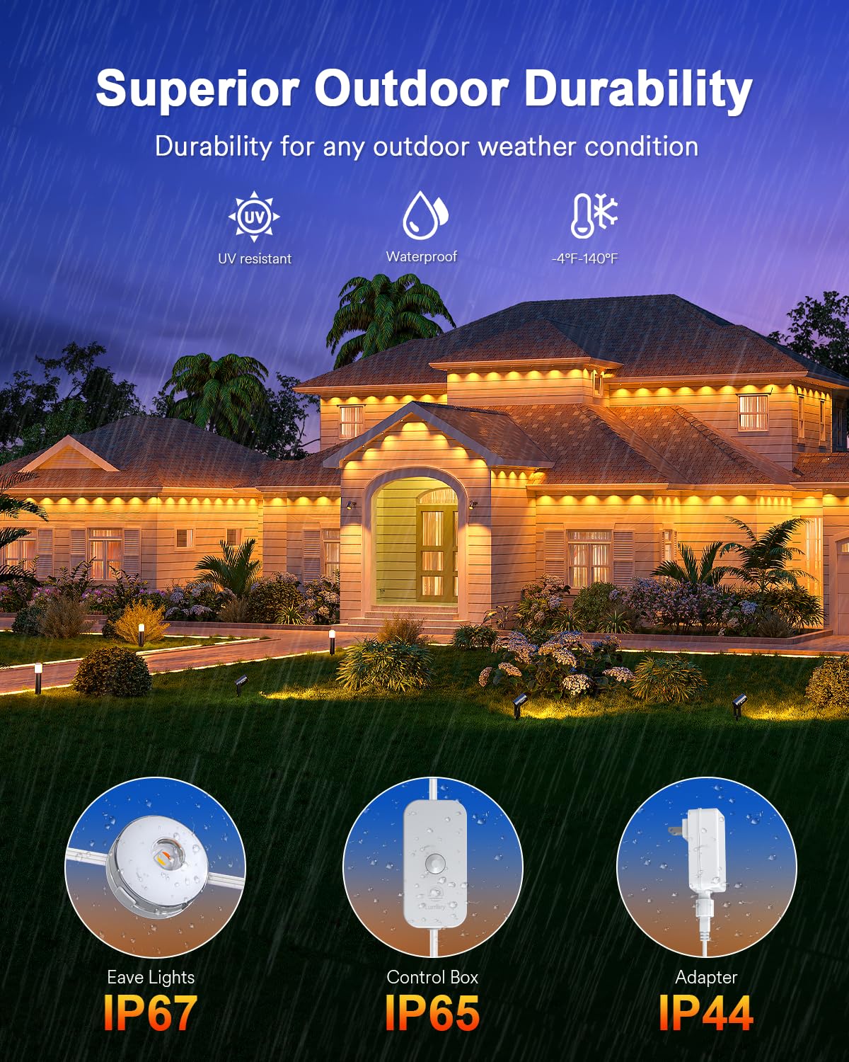 Lumary Permanent Outdoor Lights Max  105Ft With 80 Led Eave Lights 4800Lm  Rgbaicw Smart Outdoor Lighting Ip67 Waterproof  Scene Modes For Daily And Accent Lighting  Works With Alexa/Google Assistant