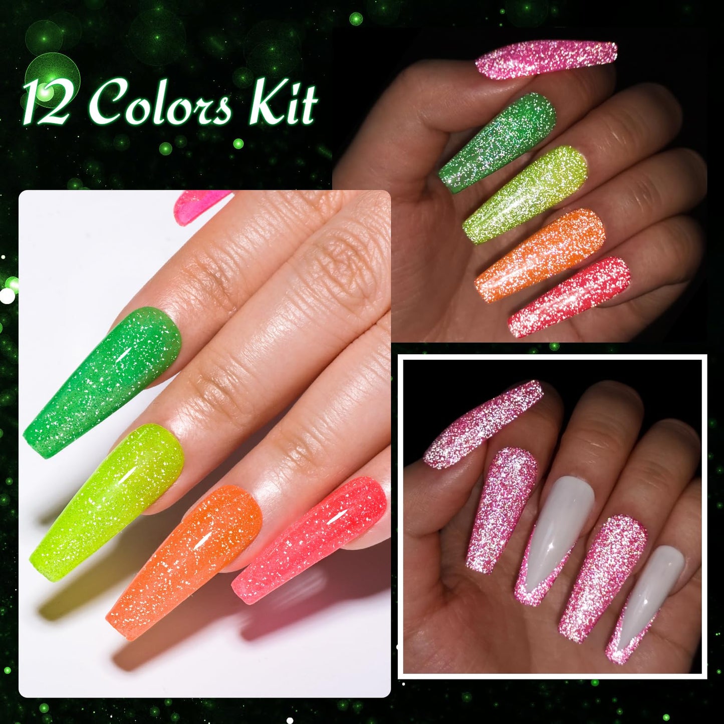 MTSSII Reflective Glitter Neon Gel Nail Polish Set, 12 Colors Gel Nail Polish Set Nails Gel Blue Hot Pink Purple Green Soak Off
