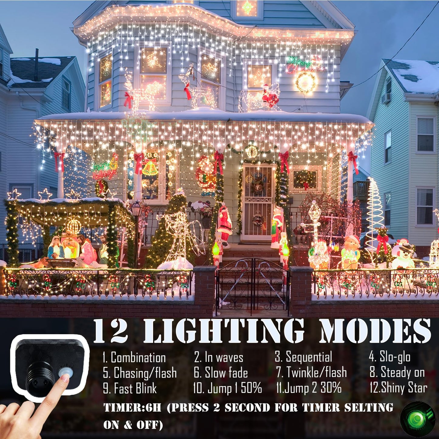 Jeayydsi 52Ft Christmas Lights Outdoor Decorations 480Led Fairy String Light 12 Lighting Modes With Timer Memory Waterproof Christmas Light For Yard Roof Party Holiday Wedding Garden Decor