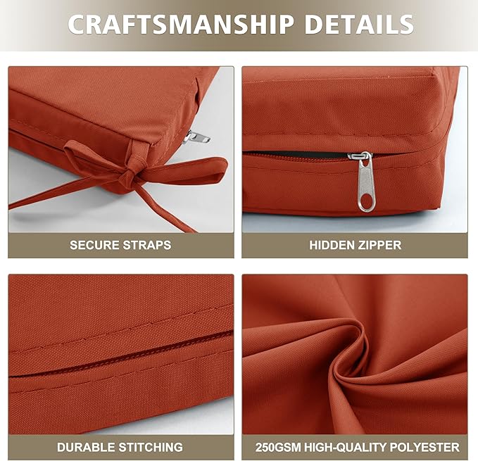 Outdoor Chair Cushions, Waterproof Outdoor Cushions for Patio Furniture w/Fade-Resistant, Removable & Machine-Washable Covers, 19x19 Inch, Ideal for Seat in Gardens/Porch – Set of 1/2/4, Rust