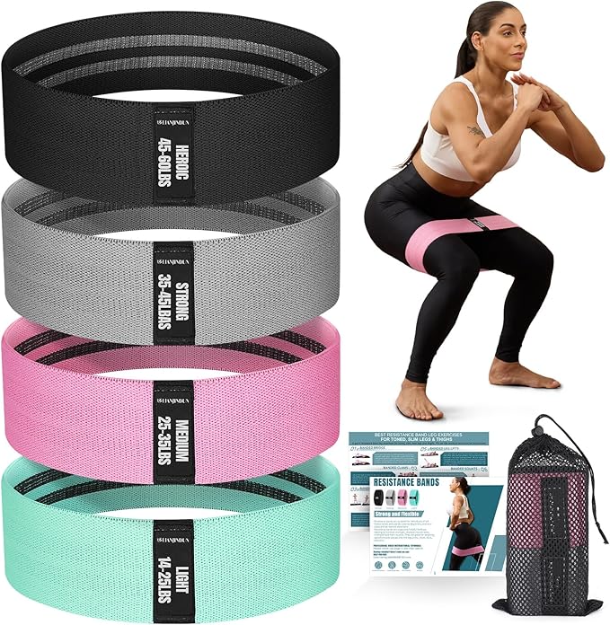 Resistance Bands for Working Out with Guide, 4 Workout Bands for Women & Men, Fabric Exercise Bands for Legs, Hip, Glute, ...