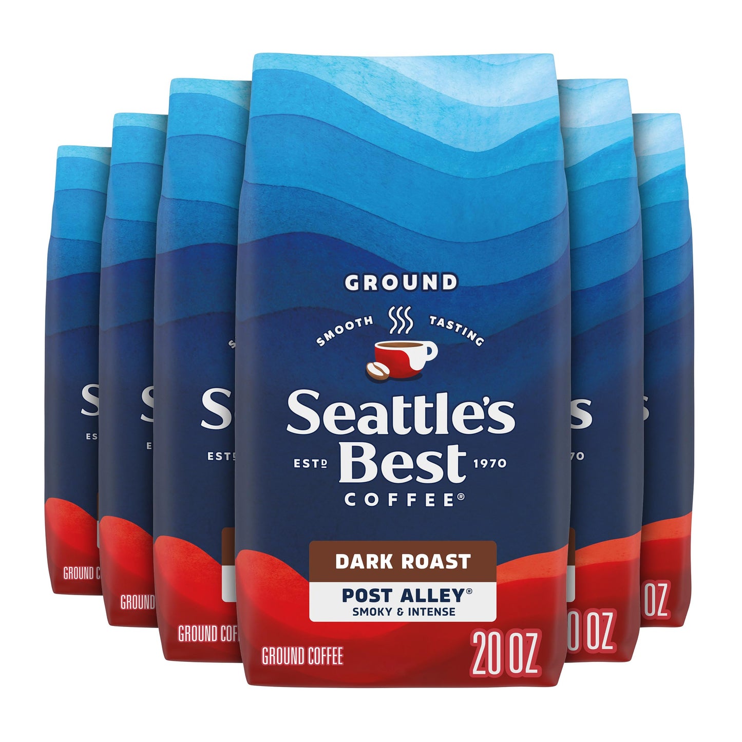Seattles Best Coffee, Dark Roast Ground Coffee, Post Alley, 100% Arabica, 6 Bags (20 oz Each)