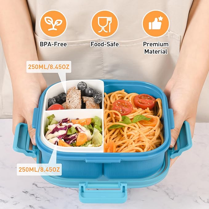 Bento Boxes with Removable Compartments for Kids & Adults,1000ML Lunch Box with Spoon & Water Cup,BPA-Free,Microwave & Dishwasher Safe (Blue)