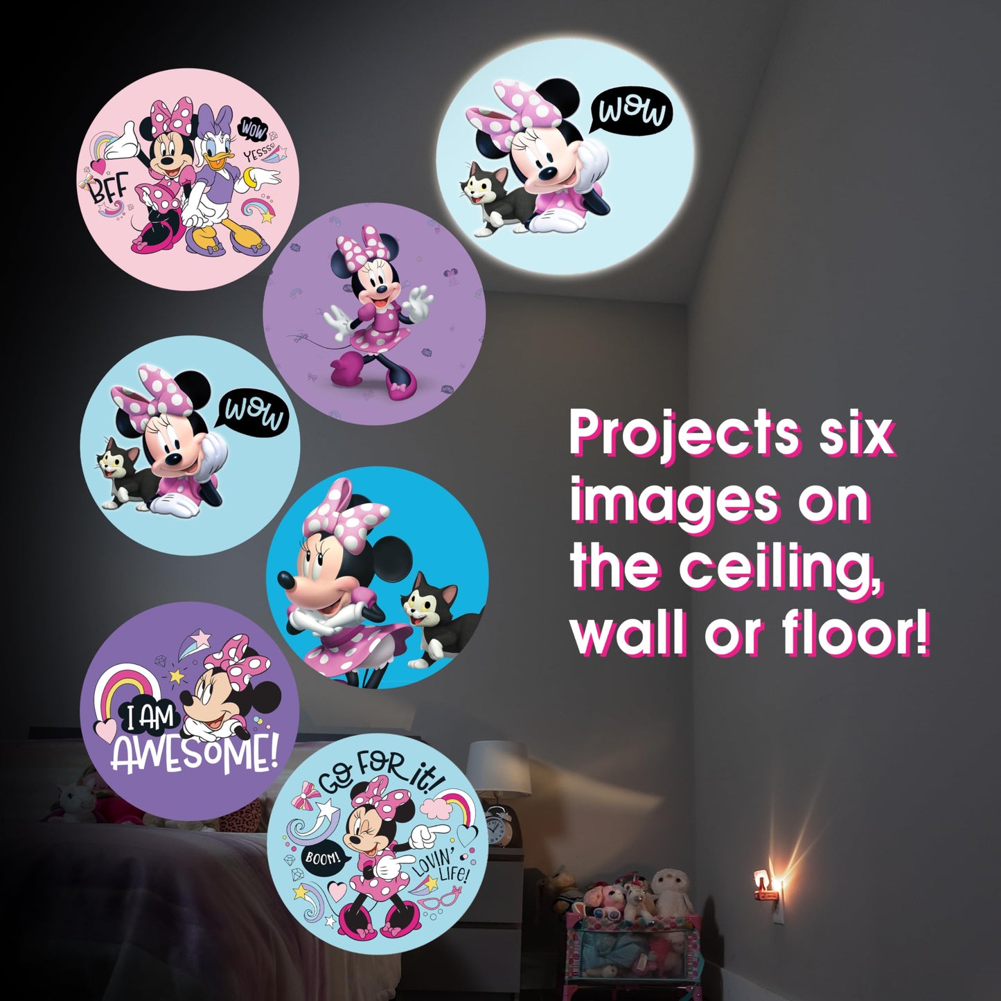 Projectables Disney Minnie Mouse LED Night Light Projector, 1 Pack, Purple/Pink, Model 57958