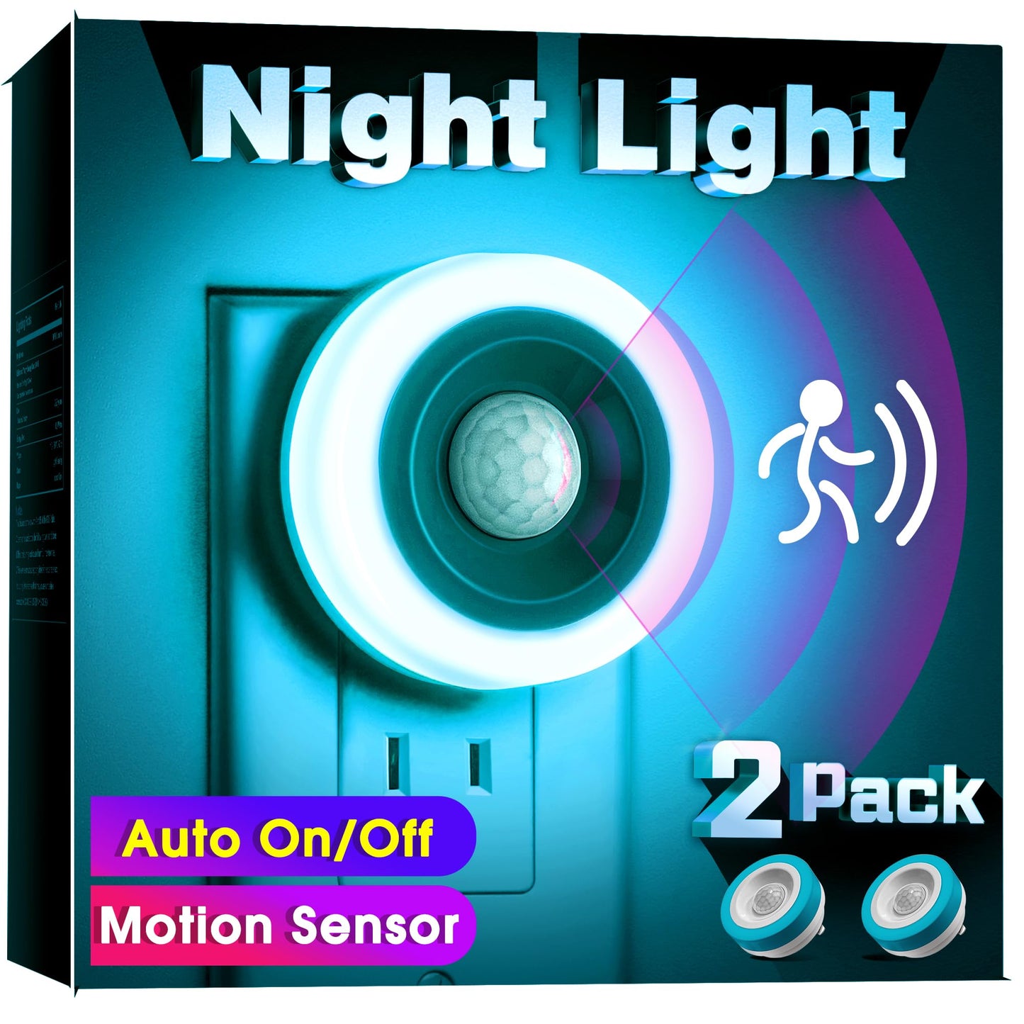 Briignite Motion Sensor Night Light, Auto On/Off, 2 Pack, Azure Blue, Energy-Saving 0.6W LED