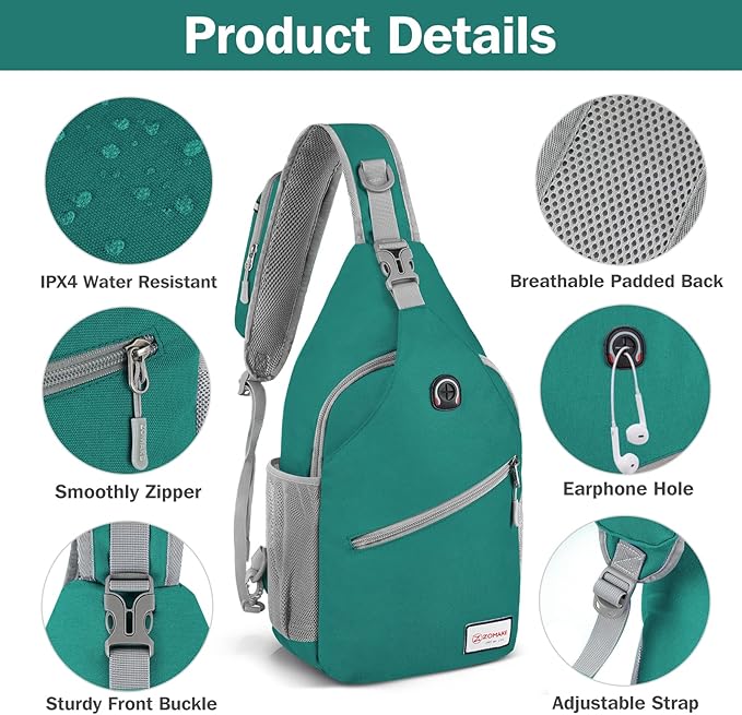 ZOMAKE Sling Bag for Women Men, Small Crossbody Sling Backpack, Mini Water Resistant Shoulder Daypack for Travel, Anti Thief Chest Bag for Hiking, Sports, Army Green(new)