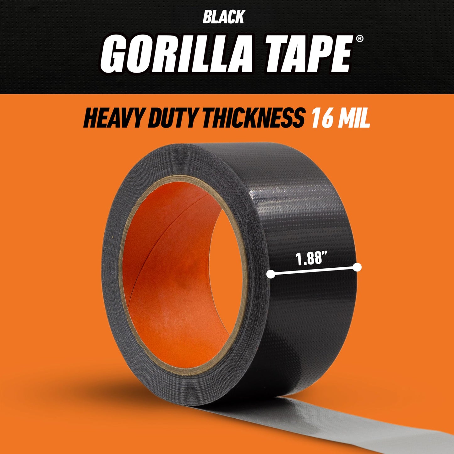 Gorilla Duct Tape, Black Tape, 1.88" x 35 yd (Pack of 1) - Heavy Duty and Weather Resistant for Indoor or Outdoor