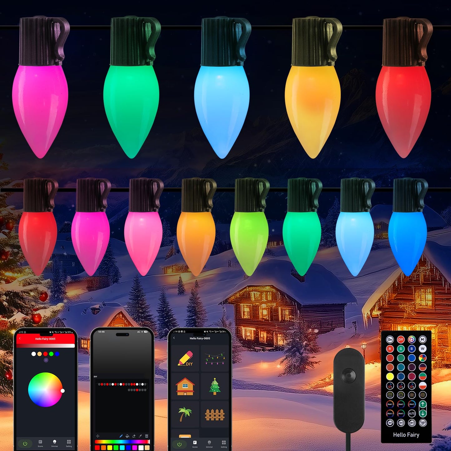 Brightown C9 LED Christmas Lights, 100 RGB Smart Lights, 66 Ft, Waterproof, Music Sync, Model BMSL47