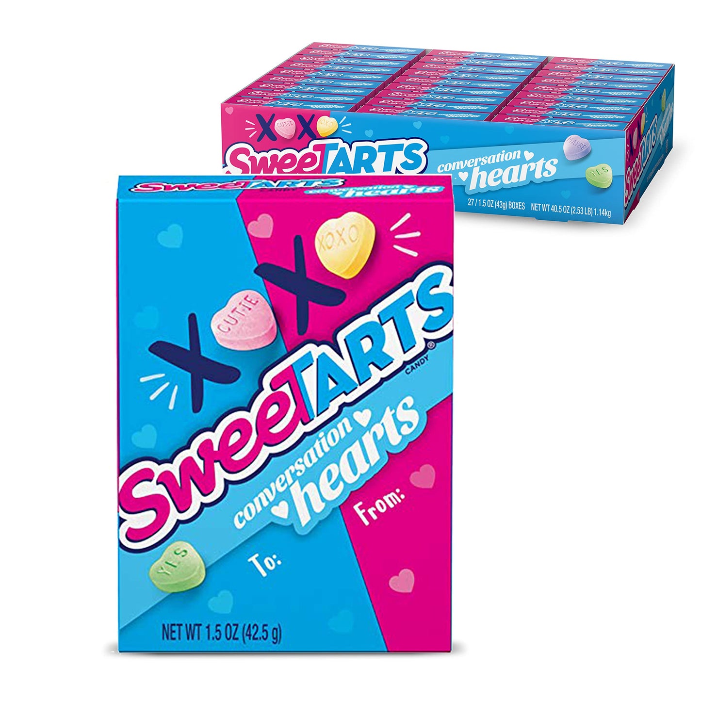 SweeTARTS Conversation Hearts Valentines Day Candy | Sweet and Sour Candy Individual Candy Boxes for Classroom Exchange, 1.5oz (