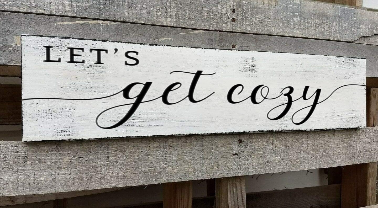 Let's Get Cozy Sign, Farmhouse Bedroom Wall Art Decor,Plaque Decorations Wood Sign for Housewarming Gift (Let's Get Cozy) 4x16 Inch
