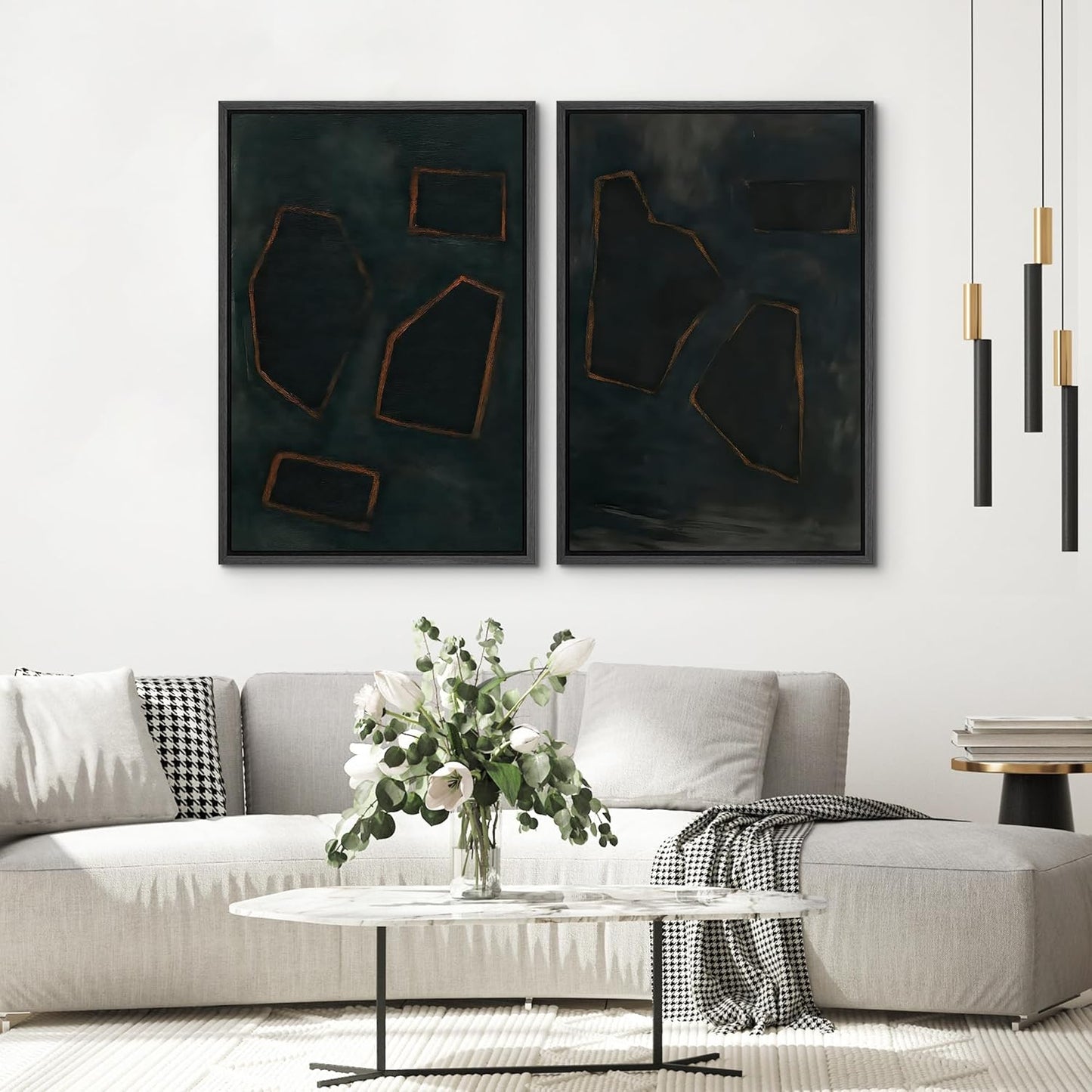 SIGNWIN Framed Wall Art Print Set Dark Geometric Abstract Modern Minimalist Shapes Illustrations Modern Art Rustic Relax/Calm Multicolor for Living Room, Bedroom, Office - 24"x36"x2 BLACK