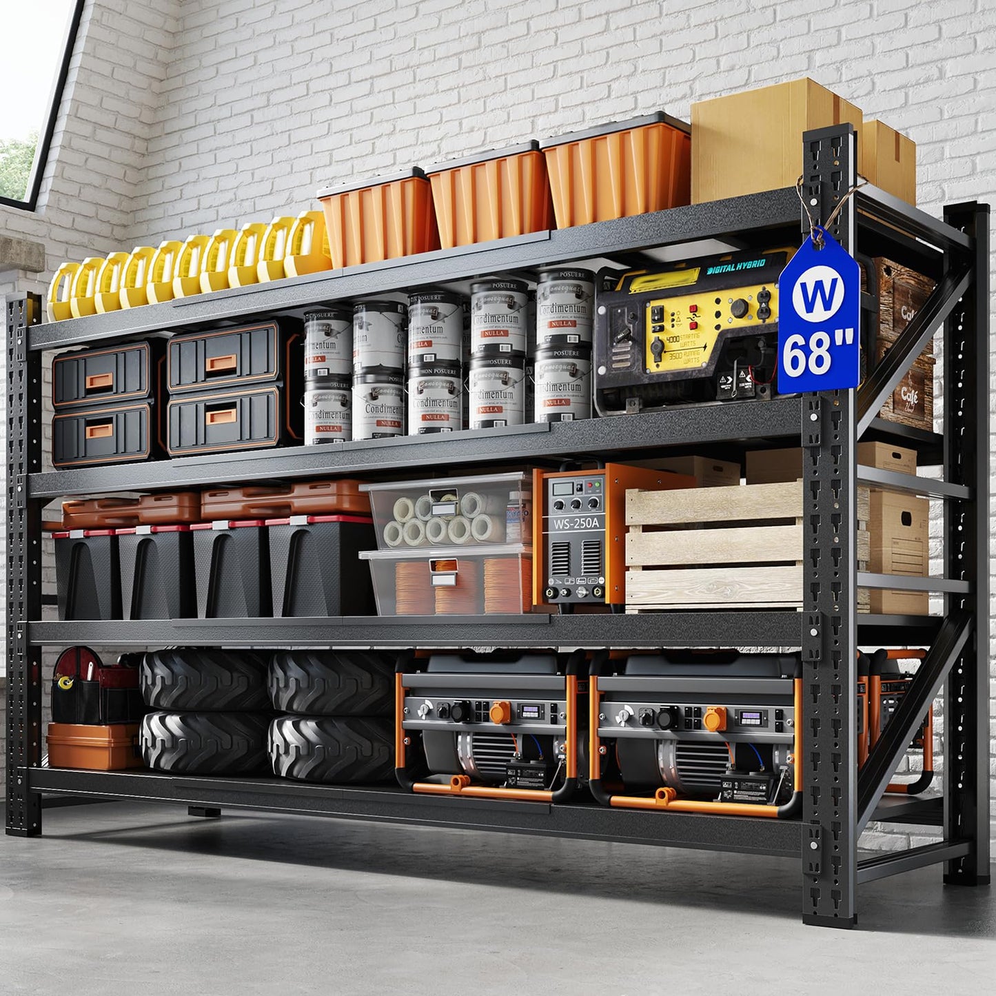 Yizosh 68" W Metal Garage Storage Shelves,Heavy Duty Adjustable Steel Organization Shelving,Utility Rack Shelf,68" W x 24" D x 63" H for Basement,Warehouse,Industrial