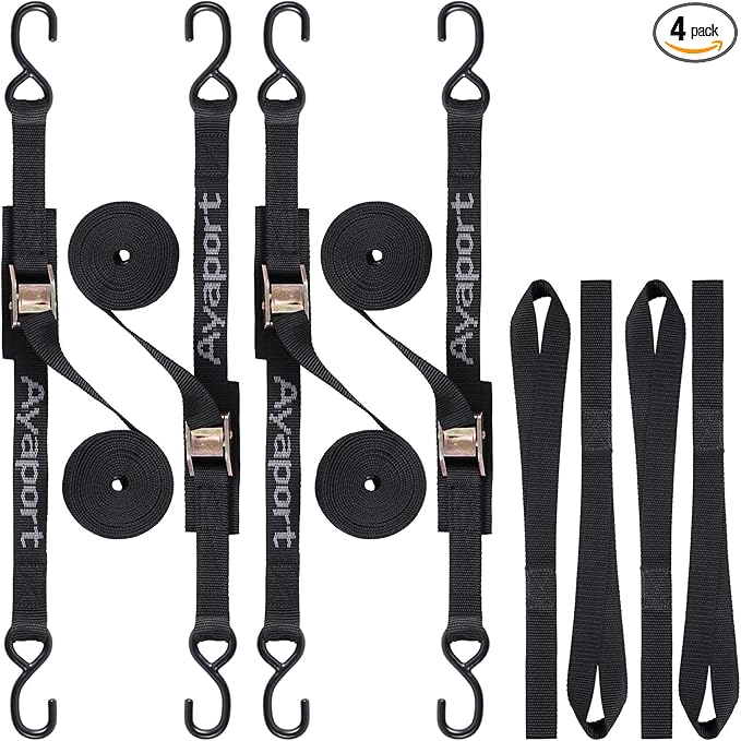 Ayaport Cam Buckle Tie Down Straps 6 feet 2200lbs Break Strength Securing Straps with S Hooks for Motorcycle, Kayak, Car, ...