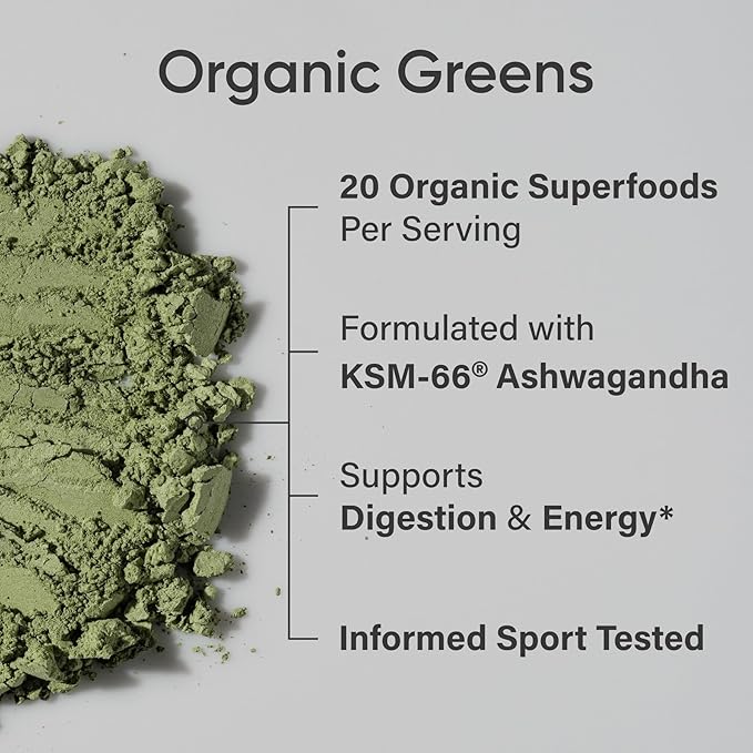 Sports Research® Organic Greens Superfood Powder w/Spirulina & Chlorella, Adaptogens, Enzymes, Probiotics & 8 VIT Bs for Gut & Mood Support* - Vegan, Sugar-Free & Low-Cal Pineapple Coconut 30