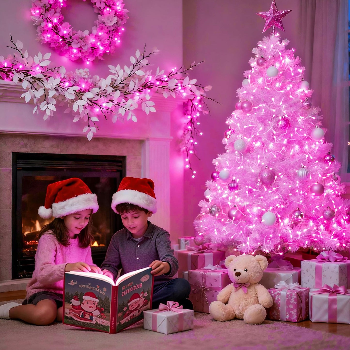 Jmexsuss 33Ft Pink Led Fairy String Lights, Battery Operated, 100 Lights, 8 Modes, Waterproof For ValentineS Day Indoor/Outdoor Decor