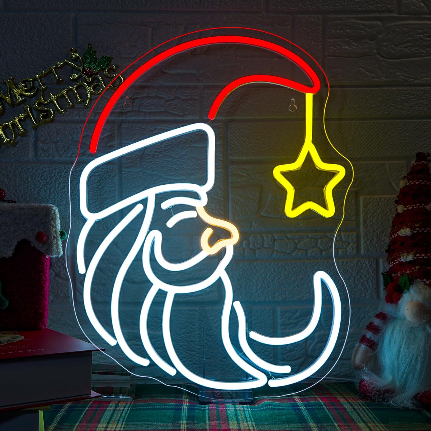 Dreamfort Moon Christmas Santa Neon Sign Cute Anime Neon Light Moon Star Neon Sign For Wall Decor Red Usb Neon Light Sign For Party Store Living Room Bar Door Kids Bedroom Christmas Gift