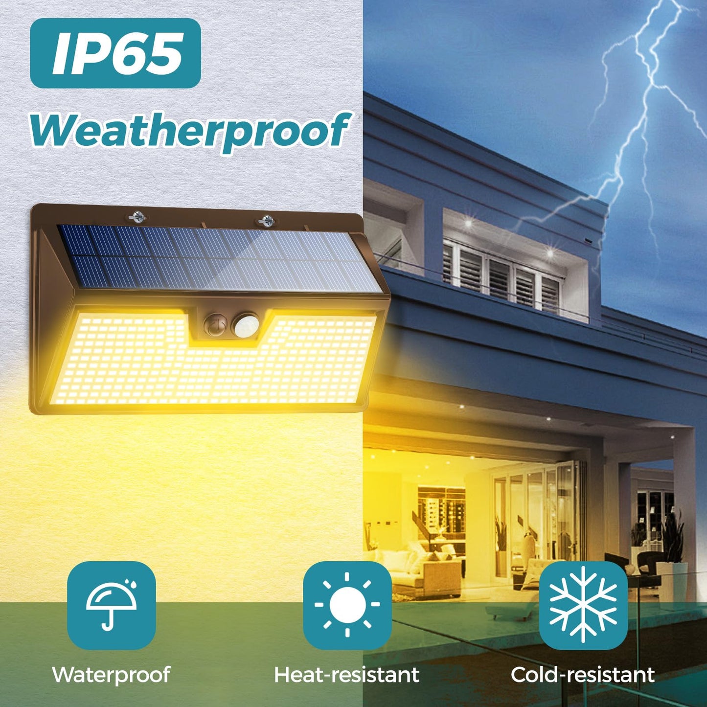 kolpop 318 LED Solar Outdoor Lights, IP65 Waterproof, Motion Sensor, 2 Pack, 7 Inch, Brown-Warm Light
