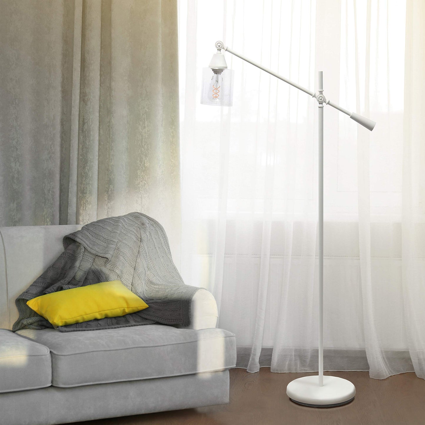 Elegant Designs LF1030-WHT Floor Lamp, Metal, 30inL x 11inW x 56inH, White Glass Shade