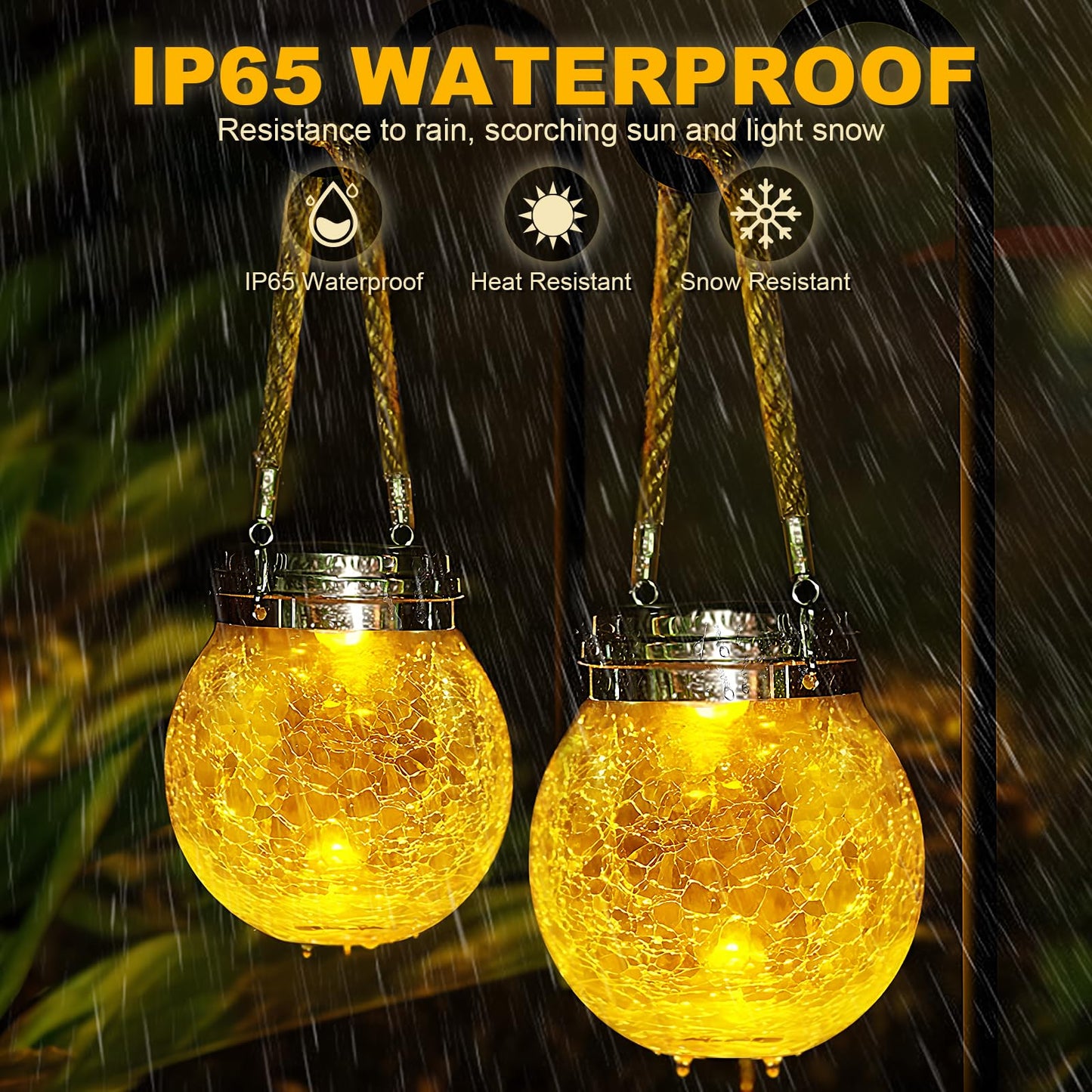 Dbf Solar Lanterns - Amber Warm 2-Pack  le Glass Ball, Waterproof Hanging Patio Lights, Stainless Steel Decor