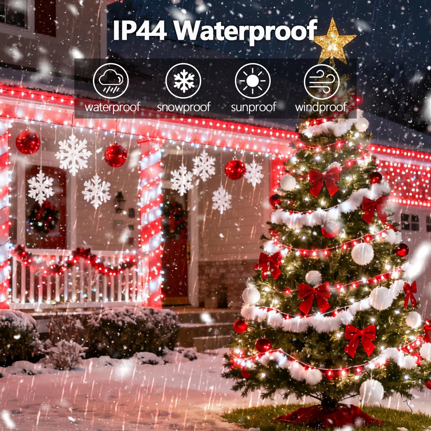 Voice Control 88Ft 240Led Smart Christmas String Lights Outdoor/Indoor | String Lights Plug In With Remote  12Modes  7Voice Commands & Timers  Christmas Twinkle Light For Xmas Tree Decor (Red & White)