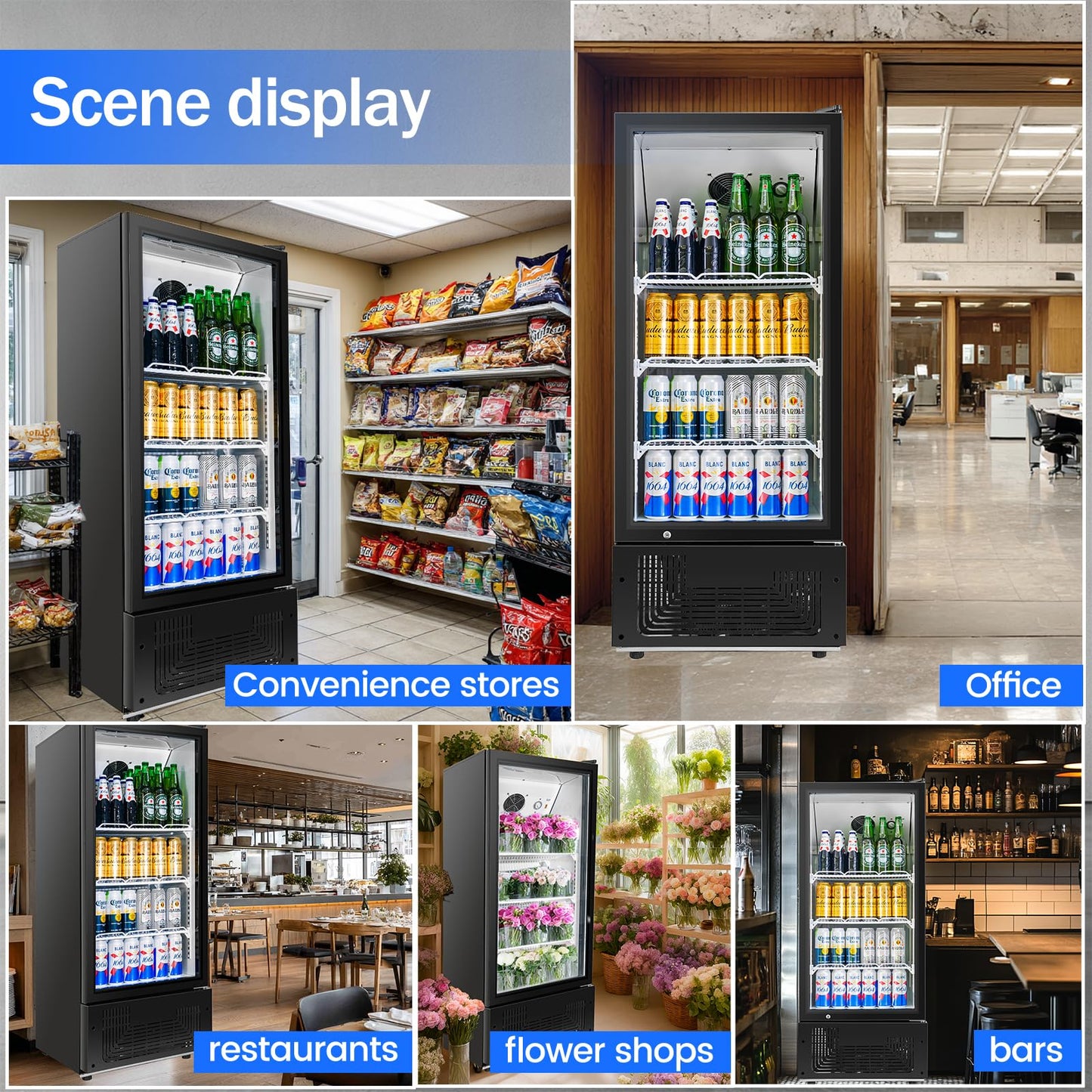 BINGERMA 6.5 Cu.Ft Commercial Beverage Refrigerator Glass Door Upright Drink Cooler Display Fridge with Adjustable Shelves and LED Light for Restaurant Bar Store Office