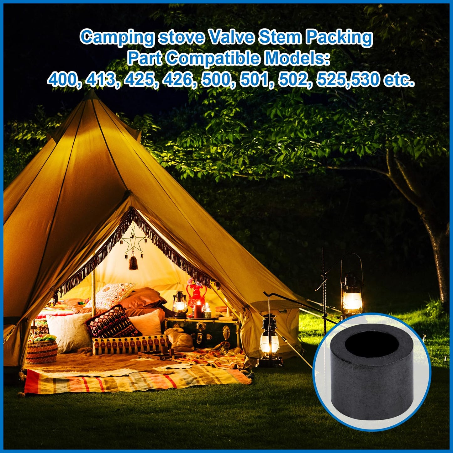 Fix Zhang Valve Stem Packing 118D6201 For Stoves & Lanterns, Graphite, Black, 0.31In Replacement For Coleman 200A 228 400 500