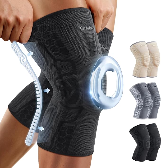 CAMBIVO 2 Pack Knee Brace for Men and Women, Knee Sleeves for Men with Patella Gel Pad and Side Stabilizers, Knee Compress...
